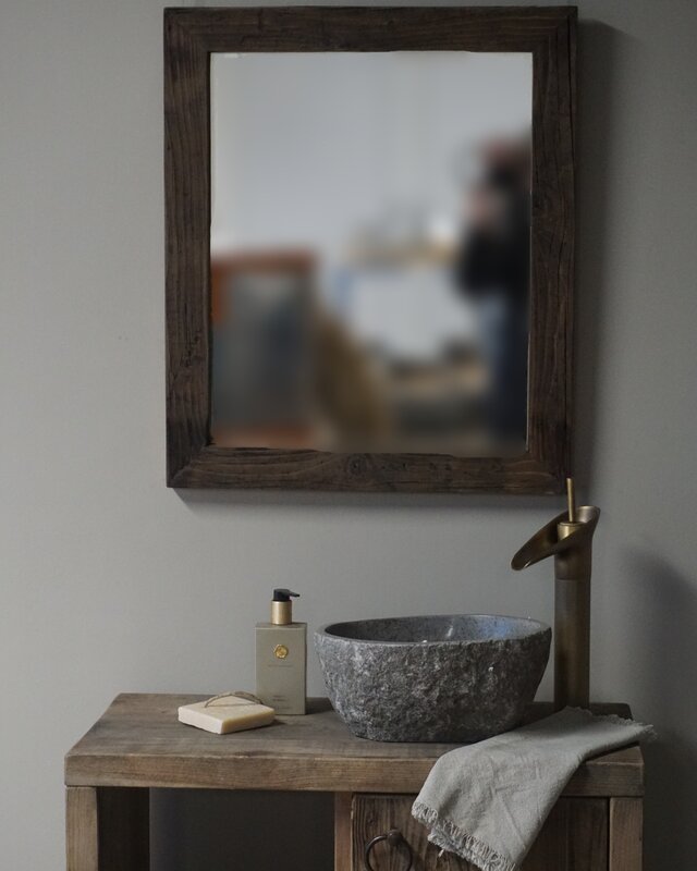 Rene Houtman Spiegel Oud Hout Wagondelen 65 x 55 cm