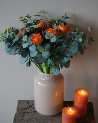 Rene Houtman Kunstbloemen Zijden Boeket | Real Touch Tulpen En Eucalyptus | H45 cm