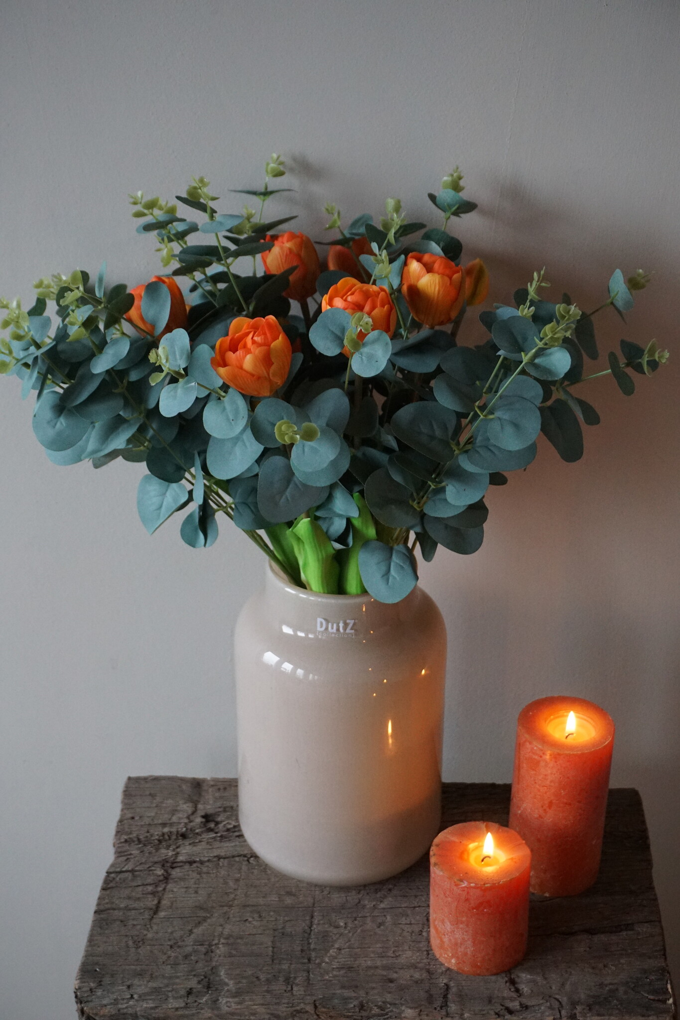 Rene Houtman Kunstbloemen Zijden Boeket | Real Touch Tulpen En Eucalyptus | H45 cm