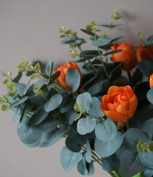 Rene Houtman Kunstbloemen Zijden Boeket | Real Touch Tulpen En Eucalyptus | H45 cm