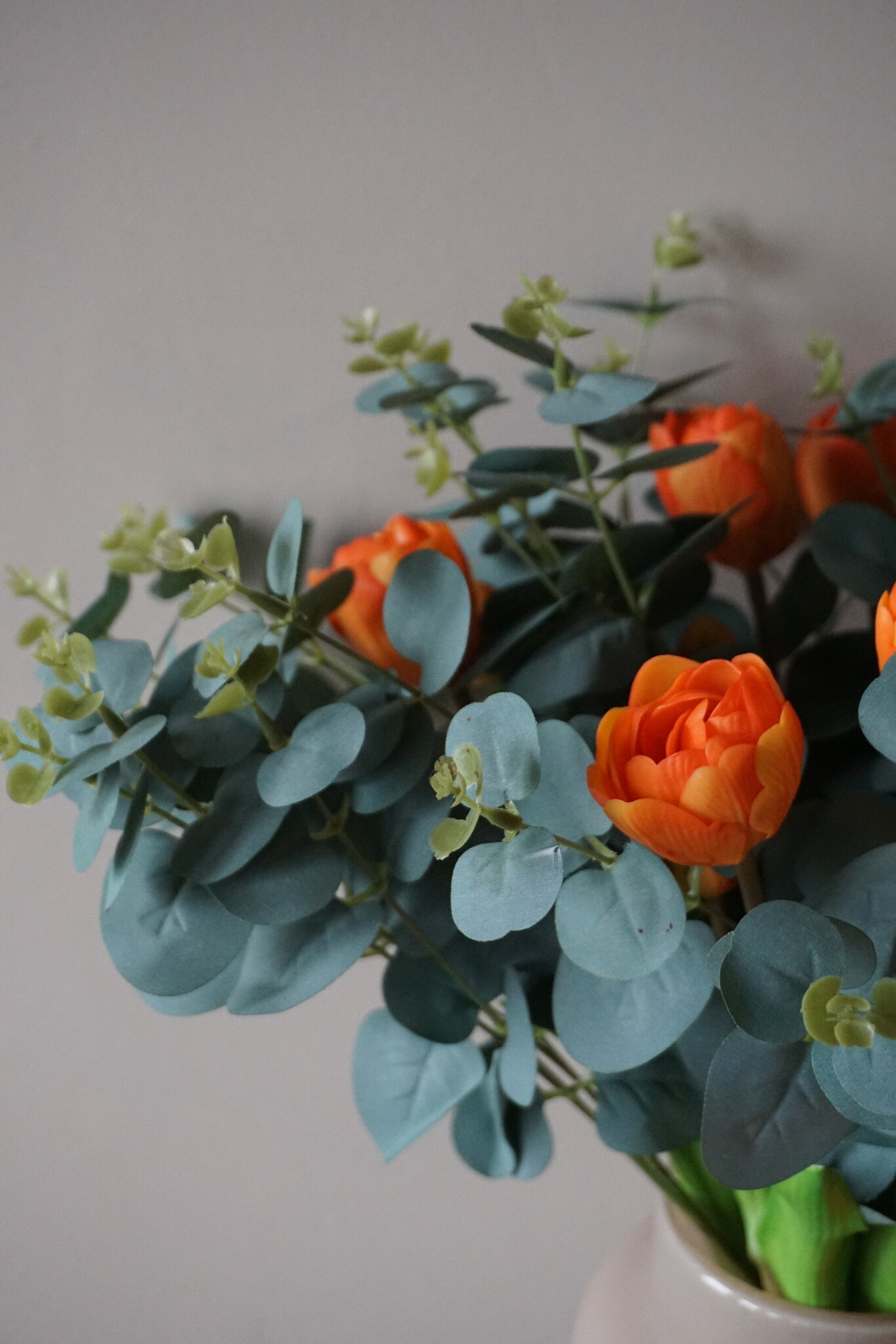 Rene Houtman Kunstbloemen Zijden Boeket | Real Touch Tulpen En Eucalyptus | H45 cm