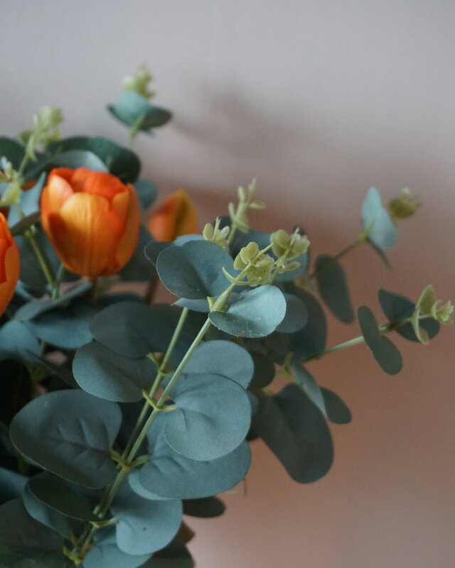 Rene Houtman Kunstbloemen Zijden Boeket | Real Touch Tulpen En Eucalyptus | H45 cm