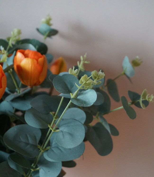 Rene Houtman Kunstbloemen Zijden Boeket | Real Touch Tulpen En Eucalyptus | H45 cm