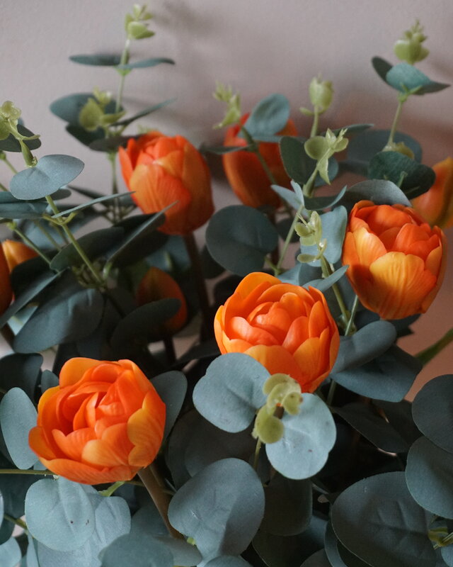 Rene Houtman Kunstbloemen Zijden Boeket | Real Touch Tulpen En Eucalyptus | H45 cm