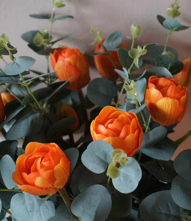 Rene Houtman Kunstbloemen Zijden Boeket | Real Touch Tulpen En Eucalyptus | H45 cm