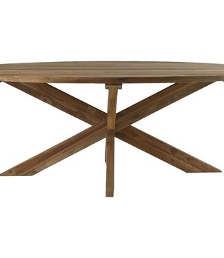 HSM Collection Eettafel tuin ovaal met kruispoot - 220x110x76 - Naturel - Oud teakhout