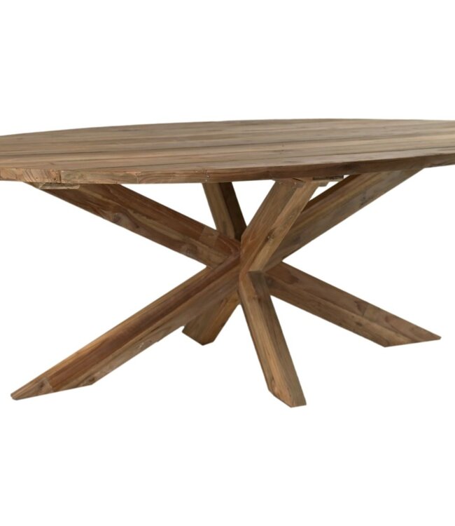 HSM Collection Eettafel tuin ovaal met kruispoot - 220x110x76 - Naturel - Oud teakhout