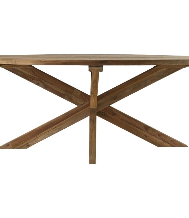HSM Collection Eettafel tuin ovaal met kruispoot - 240x110x76 - Naturel - Oud teakhout