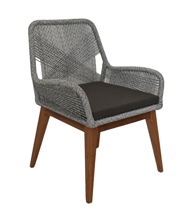 HSM Collection Tuinstoel Coco incl. kussen - 60x64x87 - grijs/naturel - Teak/banana