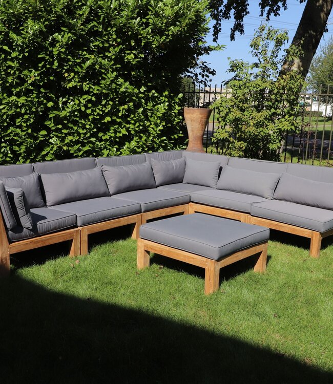 HSM Collection Lounge hoekmodule met kussens Aruba - Teak - Naturel/grijs