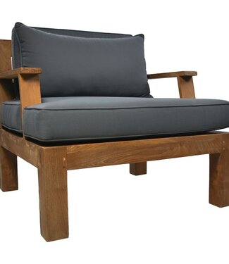 HSM Collection Tuin Sofa met armsteun en kussenset - 80x79x83 - Naturel/grijs - Teak