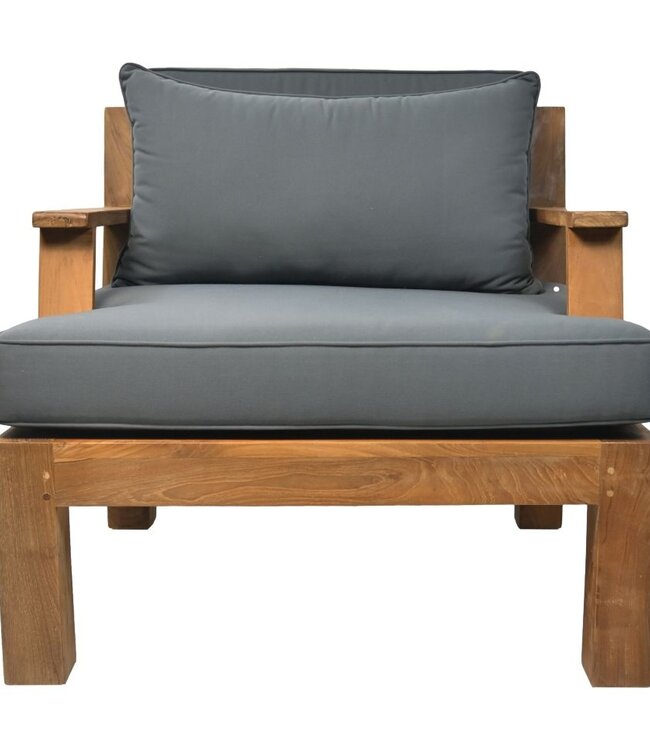 HSM Collection Tuin Sofa met armsteun en kussenset - 80x79x83 - Naturel/grijs - Teak