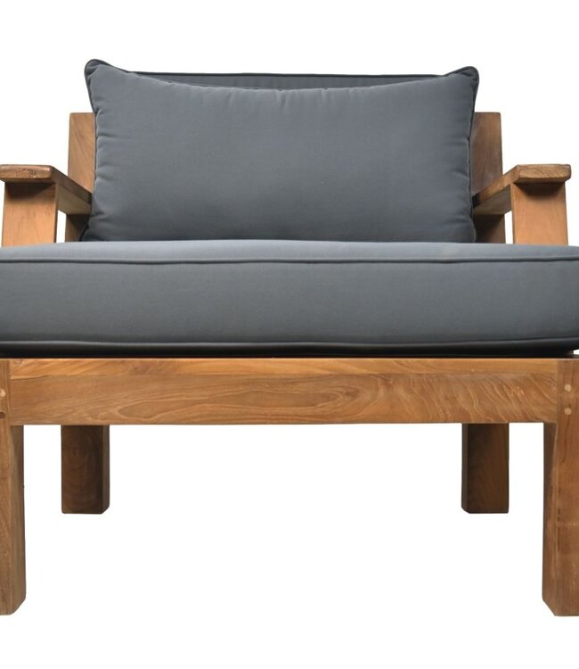 HSM Collection Tuin Sofa met armsteun en kussenset - 80x79x83 - Naturel/grijs - Teak