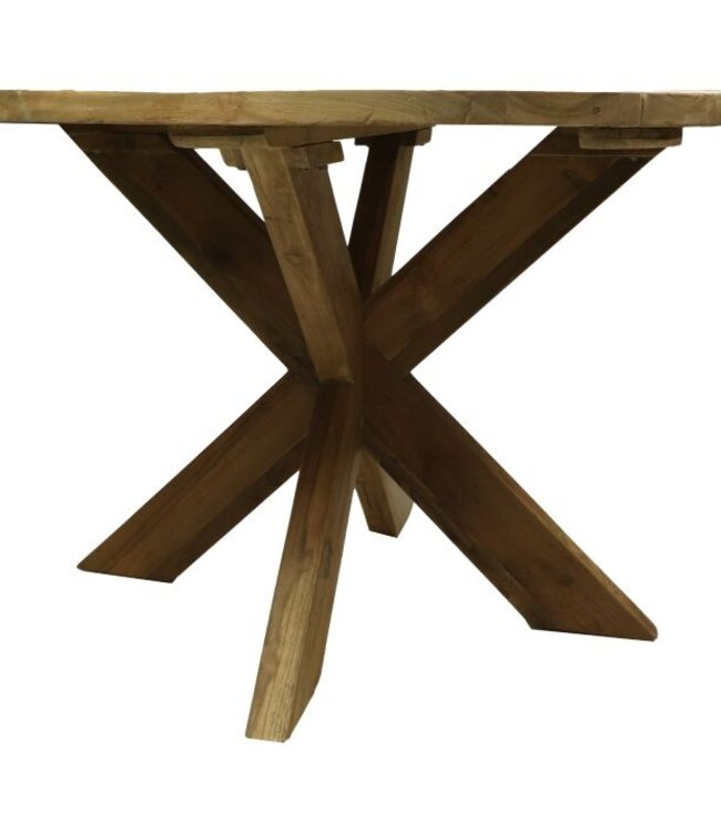 HSM Collection Tuintafel rond met kruispoot - ø125x77 - Naturel - Oud teakhout