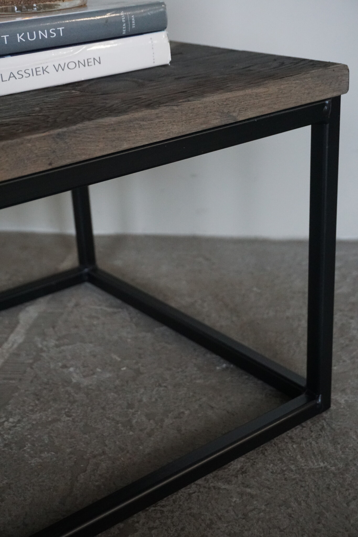 Rene Houtman Salontafel Ijzeren Onderstel | Oud Eikenhout | Kies Maat