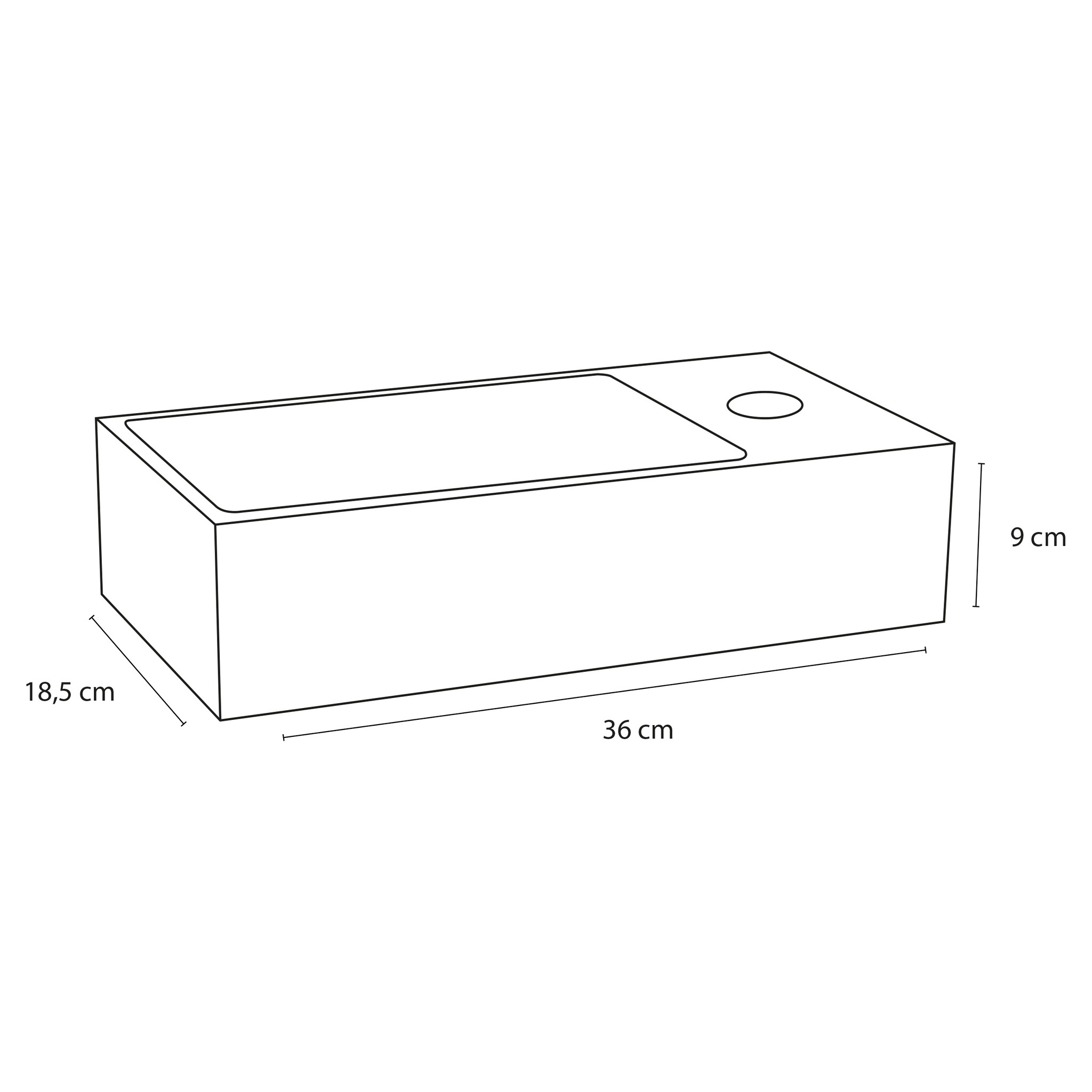 Differnz Solid Fonteinset | Mat Zwart | L36 x B18,5 x H9 Cm