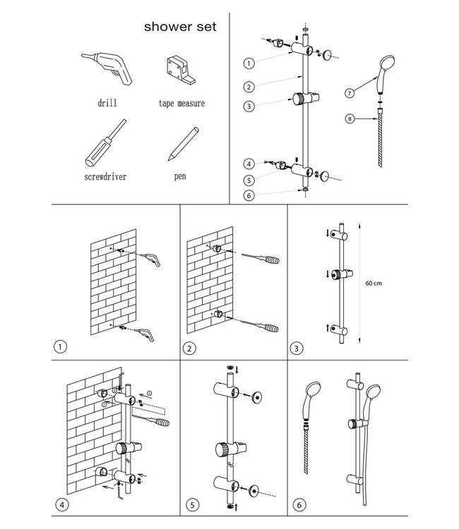 Differnz Doucheset | 3-Standen | Chroom | H60 x Ø10 Cm