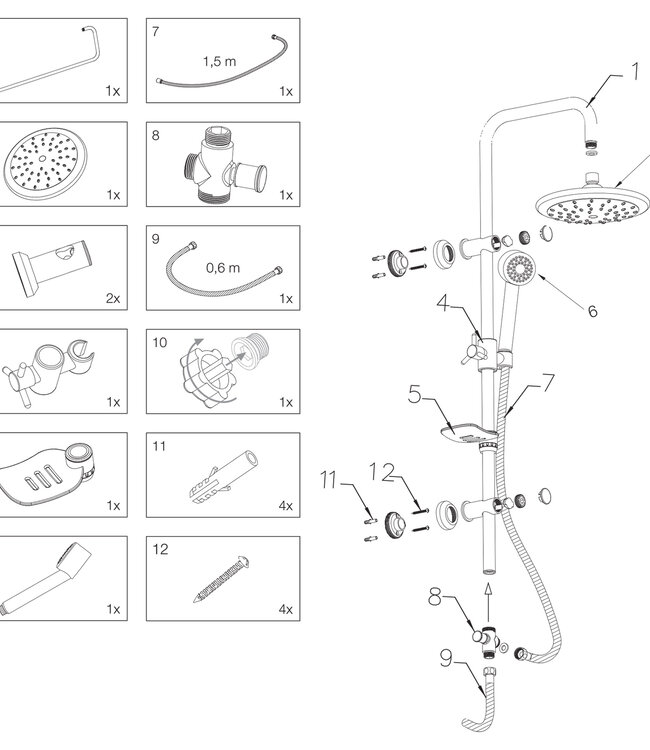 Differnz Doucheset Proline | Chroom | H150 x Ø20 Cm