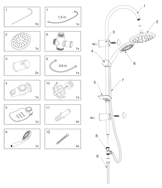 Differnz Doucheset Trendline | Chroom | H105 x Ø20 Cm