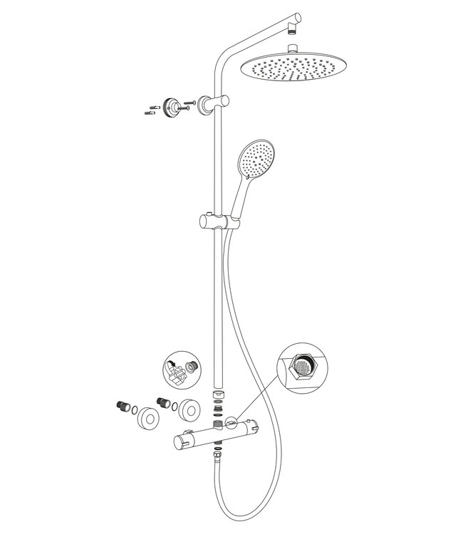 Differnz Doucheset Thermoline | Mat Zwart | H115 x Ø25 Cm