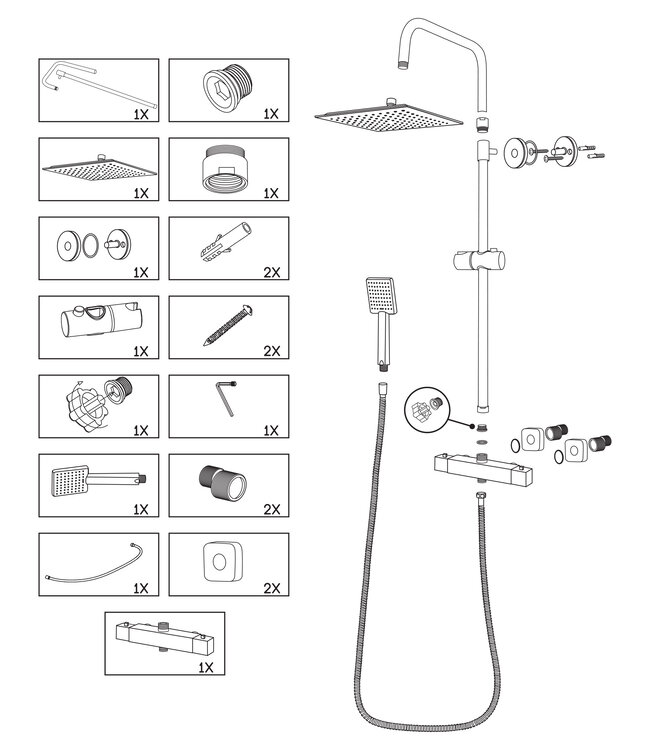 Differnz Doucheset Thermoline | Mat Zwart | Vierkant