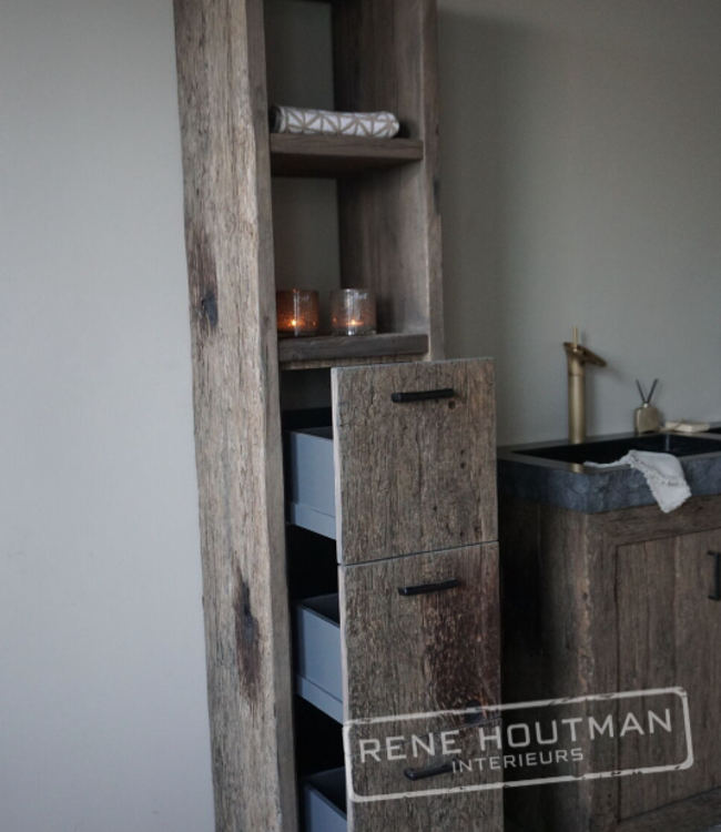 Rene Houtman Badkamerkast Maureen | Oud Eiken Geborsteld | Kies Maat