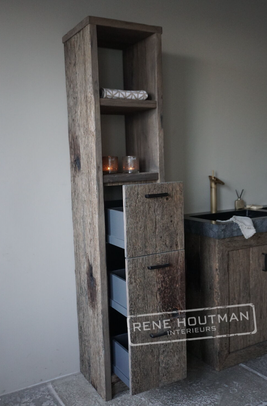 Rene Houtman Badkamerkast Maureen | Oud Eiken Geborsteld | Kies Maat