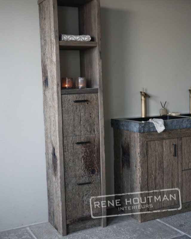 Rene Houtman Badkamerkast Maureen | Oud Eiken Geborsteld | Kies Maat