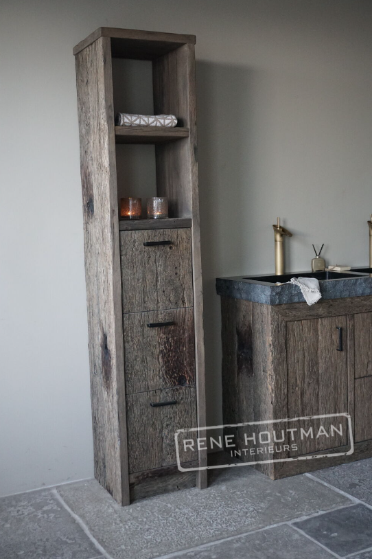 Rene Houtman Badkamerkast Maureen | Oud Eiken Geborsteld | Kies Maat