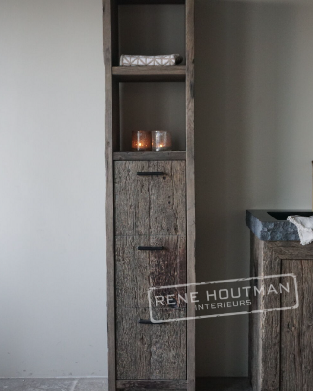 Rene Houtman Badkamerkast Maureen | Oud Eiken Geborsteld | Kies Maat