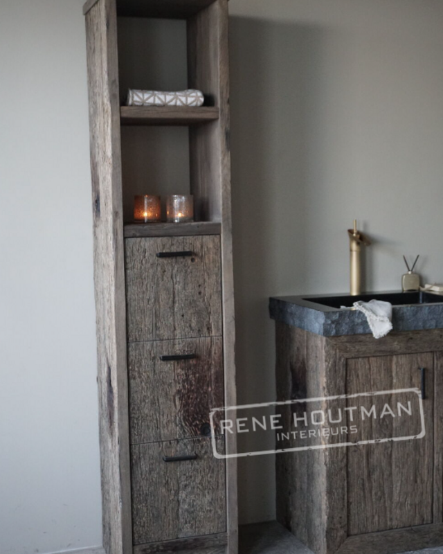 Rene Houtman Badkamerkast Maureen | Oud Eiken Geborsteld | Kies Maat