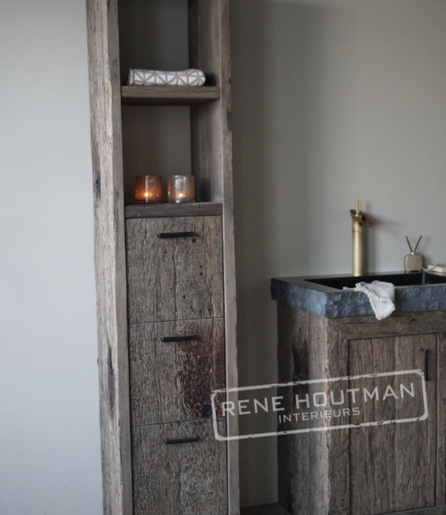 Rene Houtman Badkamerkast Maureen | Oud Eiken Geborsteld | Kies Maat