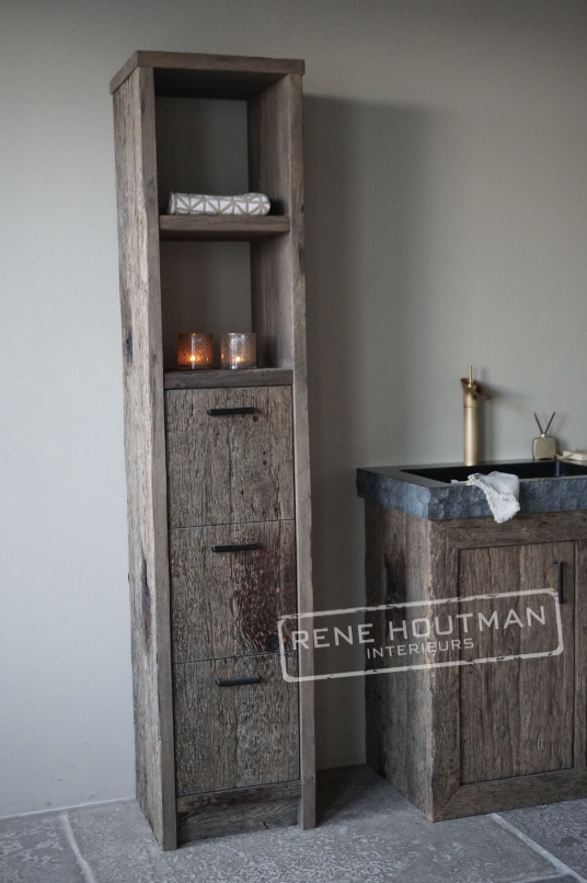 Rene Houtman Badkamerkast Maureen | Oud Eiken Geborsteld | Kies Maat