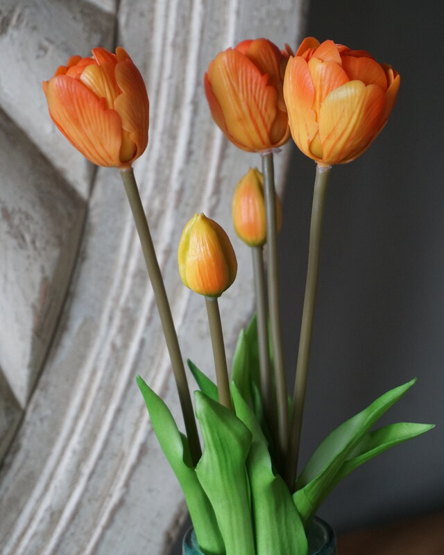 Rene Houtman Real Touch Tulpen | Oranje | 5 Stuks | L44 Cm