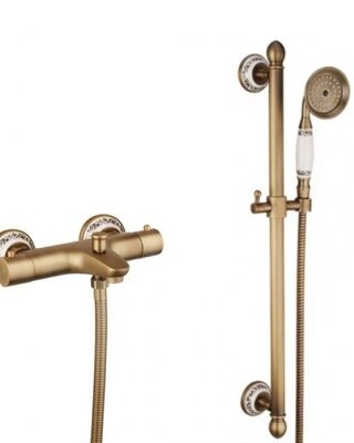 Rene Houtman Thermostatische Badkraan Met Glijstang | Brons