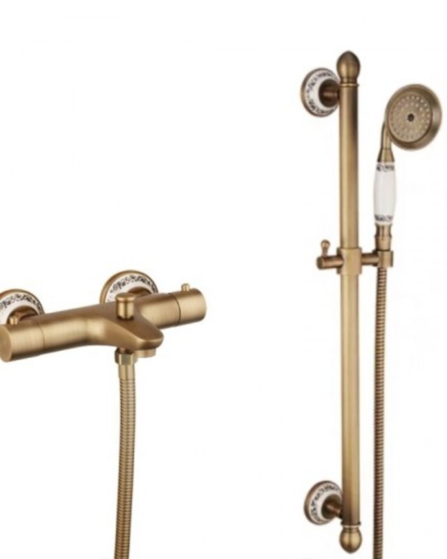 Rene Houtman Thermostatische Badkraan Met Glijstang | Brons