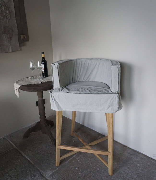 Rene Houtman Woodie (woody) Barstoel Licht Grijs Linnen Met Losse Hoes