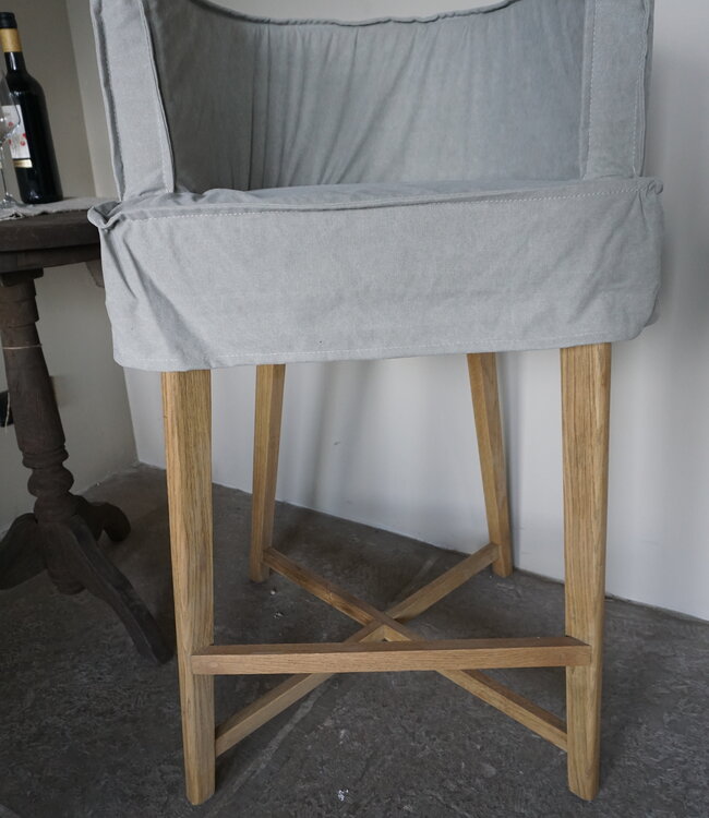 Rene Houtman Woodie (woody) Barstoel Licht Grijs Linnen Met Losse Hoes