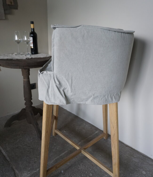 Rene Houtman Woodie (woody) Barstoel Licht Grijs Linnen Met Losse Hoes