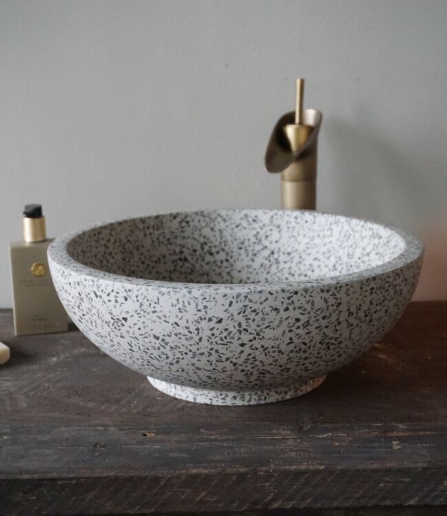 Differnz Waskom Terrazzo | Zwart Wit | Ø 40 x H15 cm