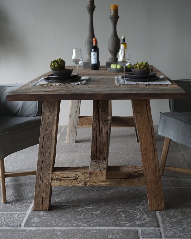 Rene Houtman Oud Eikenhouten Tafel | L220 x B100 x H79 cm