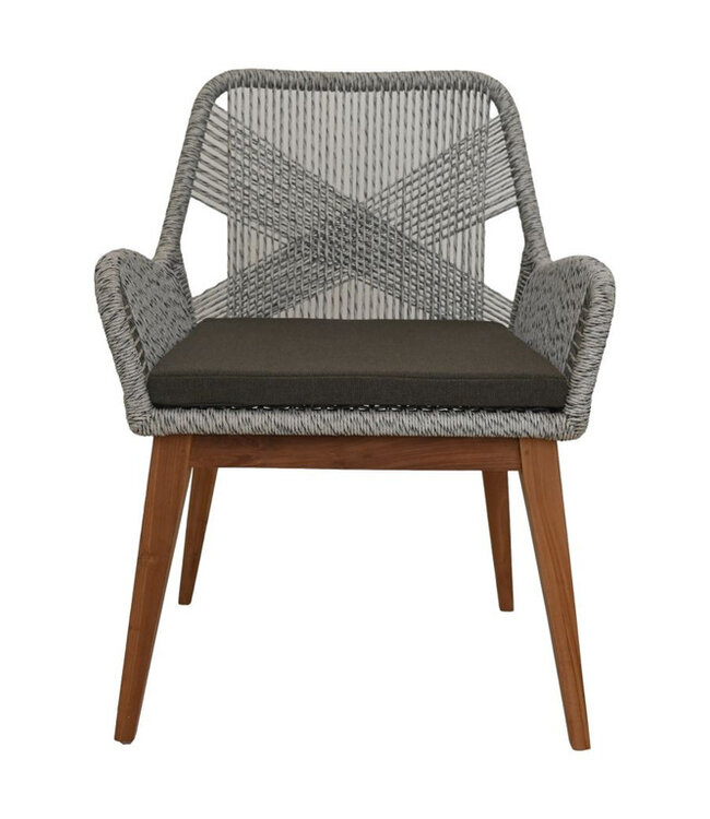 HSM Collection Tuinstoel Coco incl. kussen - 60x64x87 - grijs/naturel - Teak/banana