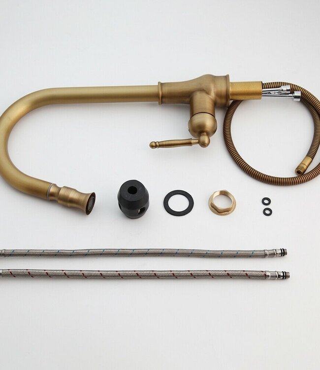 Rene Houtman Nostalgische keukenkraan brons H39.5 Cm Uittrekbaar