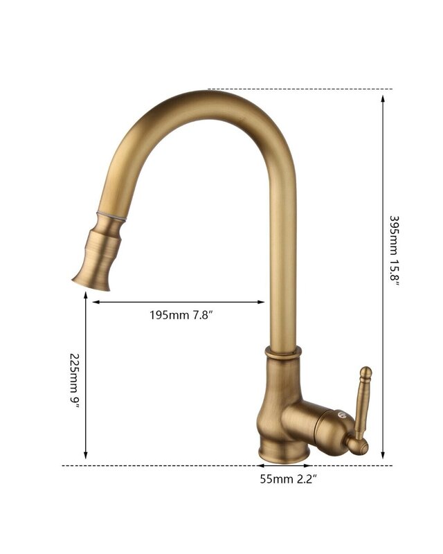 Rene Houtman Nostalgische keukenkraan brons H39.5 Cm Uittrekbaar
