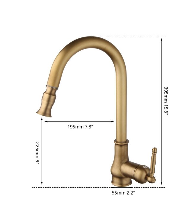 Rene Houtman Nostalgische keukenkraan brons H39.5 Cm Uittrekbaar