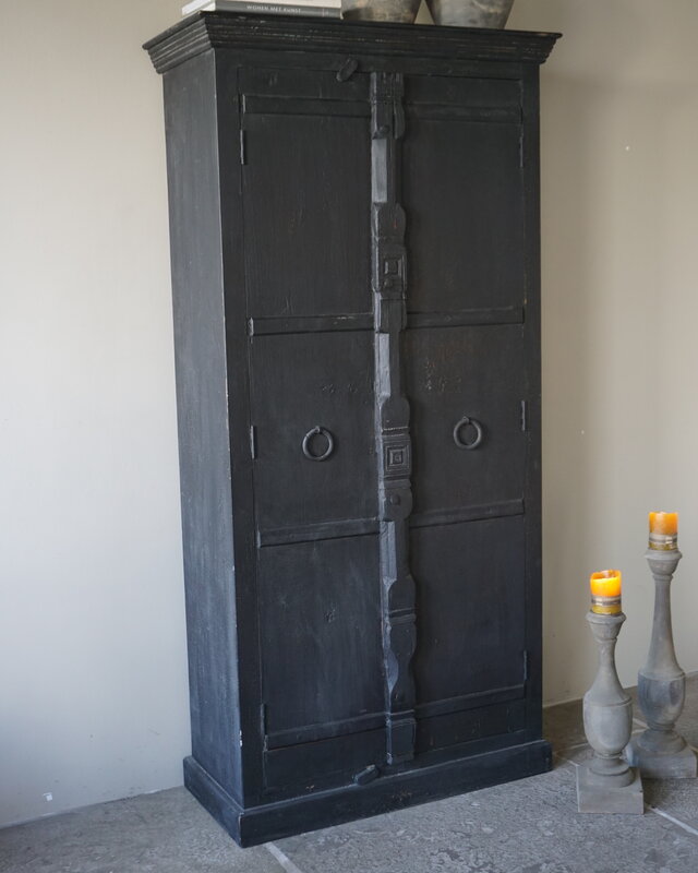 Rene Houtman Oude Kast | 2-Deurs | Zwart | H195 x B88 x D38 cm