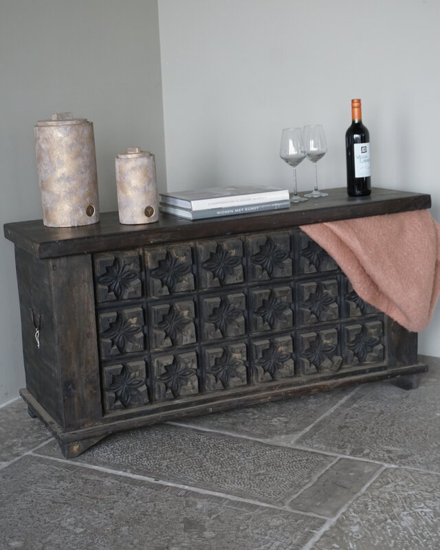 Rene Houtman Dekenkist Met Klep | Zwart | India | H59 x B120 x D41 cm