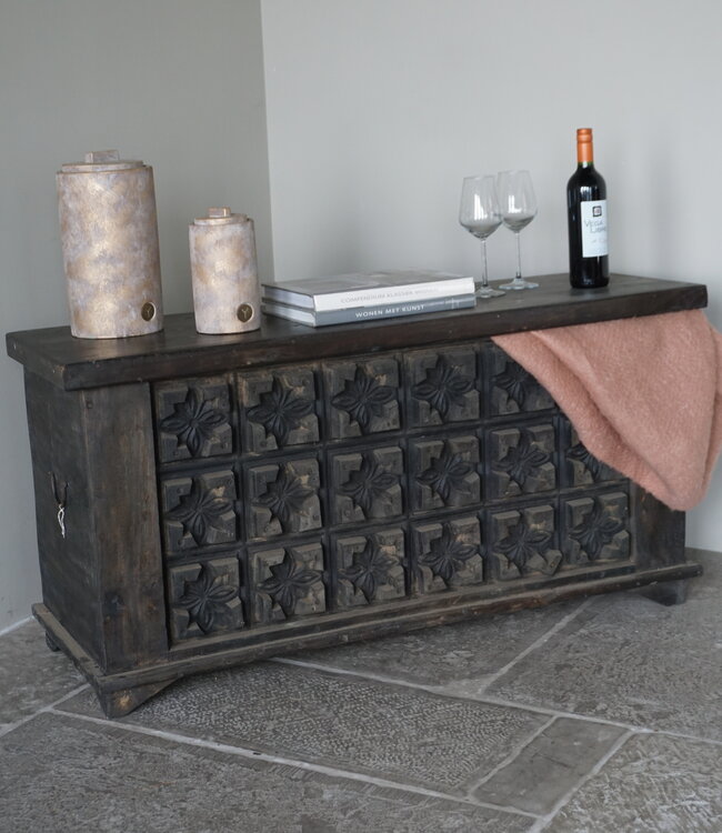 Rene Houtman Dekenkist Met Klep | Zwart | India | H59 x B120 x D41 cm