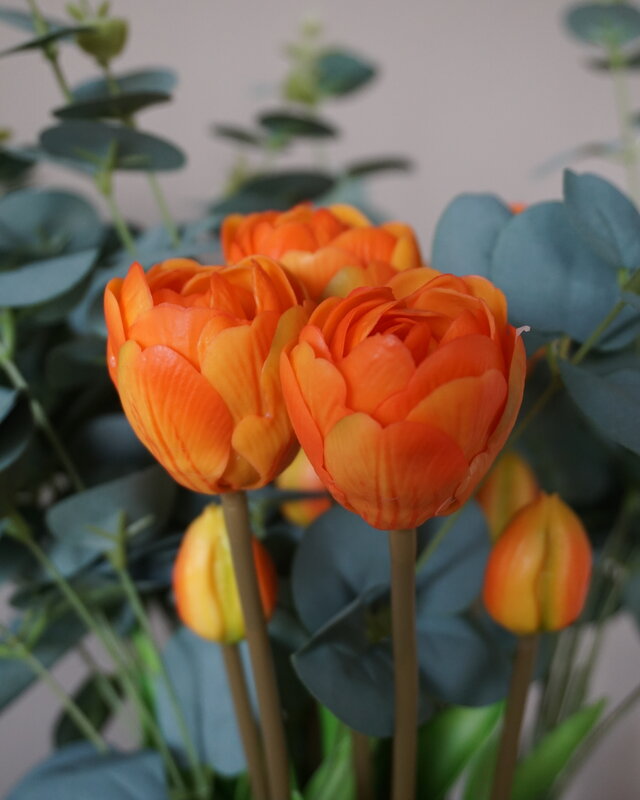 Rene Houtman Kunstbloemen Zijden Boeket | Real Touch Tulpen En Eucalyptus | H45 cm