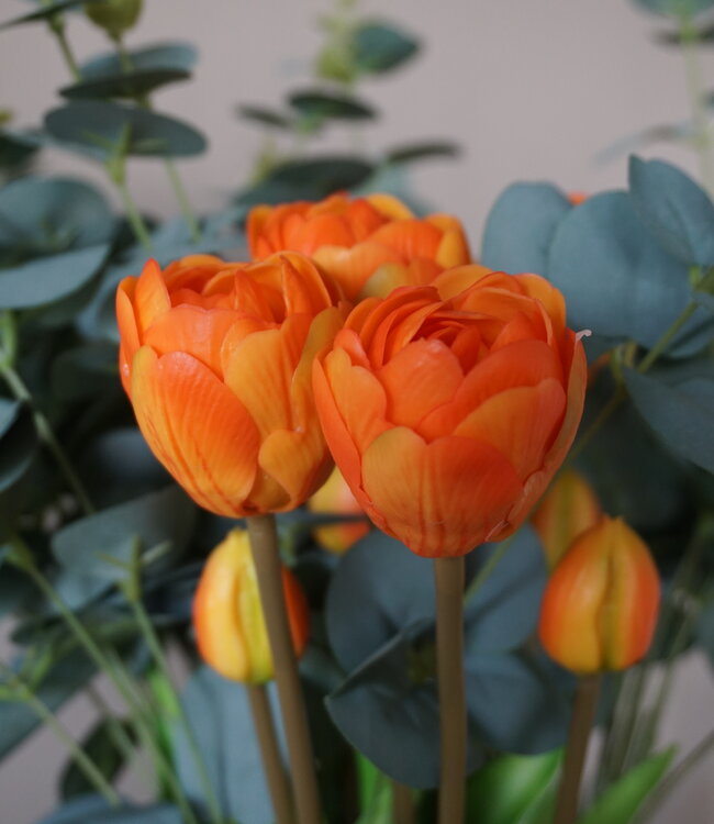 Rene Houtman Kunstbloemen Zijden Boeket | Real Touch Tulpen En Eucalyptus | H45 cm